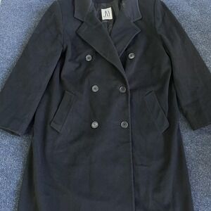 Vintage Jones New York Coat Womens Medium Black Wool Double Breasted 3/4 Sleeve